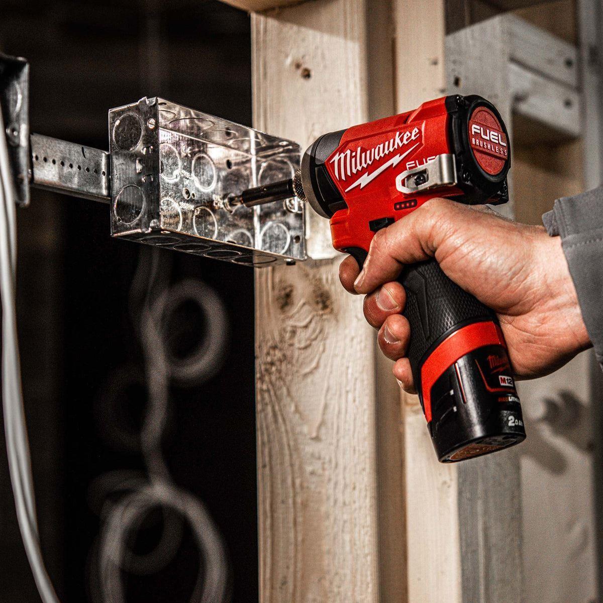 Milwaukee M12FID2-0 12V Brushless Sub Compact Impact Driver with 2 x 3.0Ah Battery Charger & Empty Tool Box (Without Inlay)
